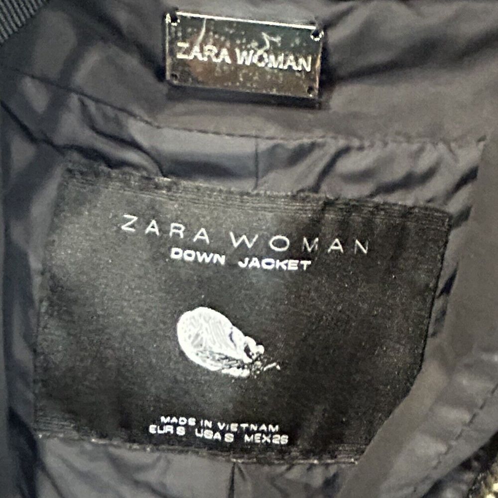 Zara Woman Full Zip Parka Down Coat Small Black Faux Fur Hooded Winter Jacket - Picture 7 of 11